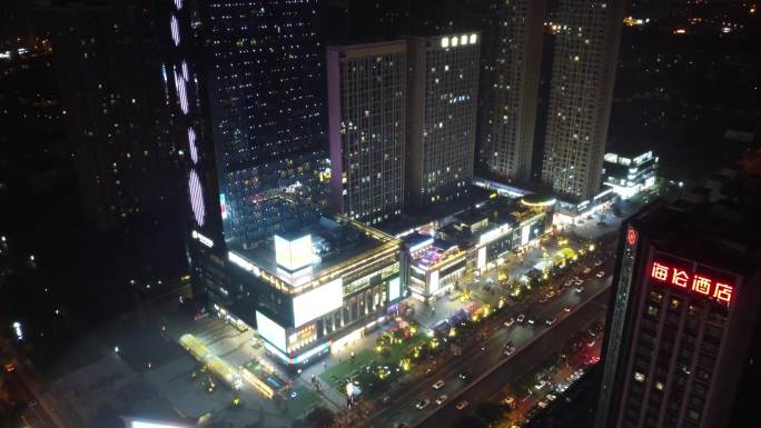 四川成都城市夜景航拍-蓝润置地广场