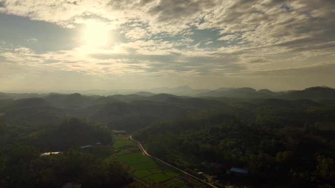 航拍粤西乡村气息日出日落阳光