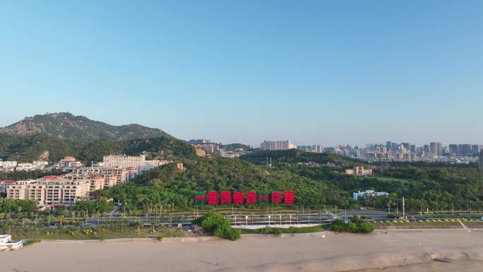 厦门海岸线一国两制沙滩航拍环岛路海边风景