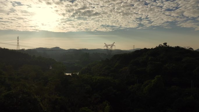 航拍粤西乡村房屋日出日落