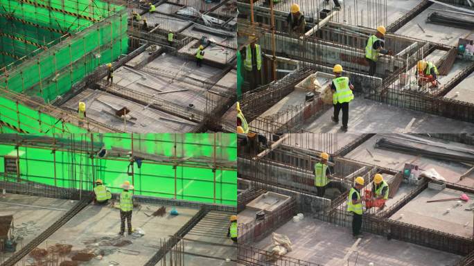 建筑工人建筑安全高楼建设钢筋工人扎铁基建