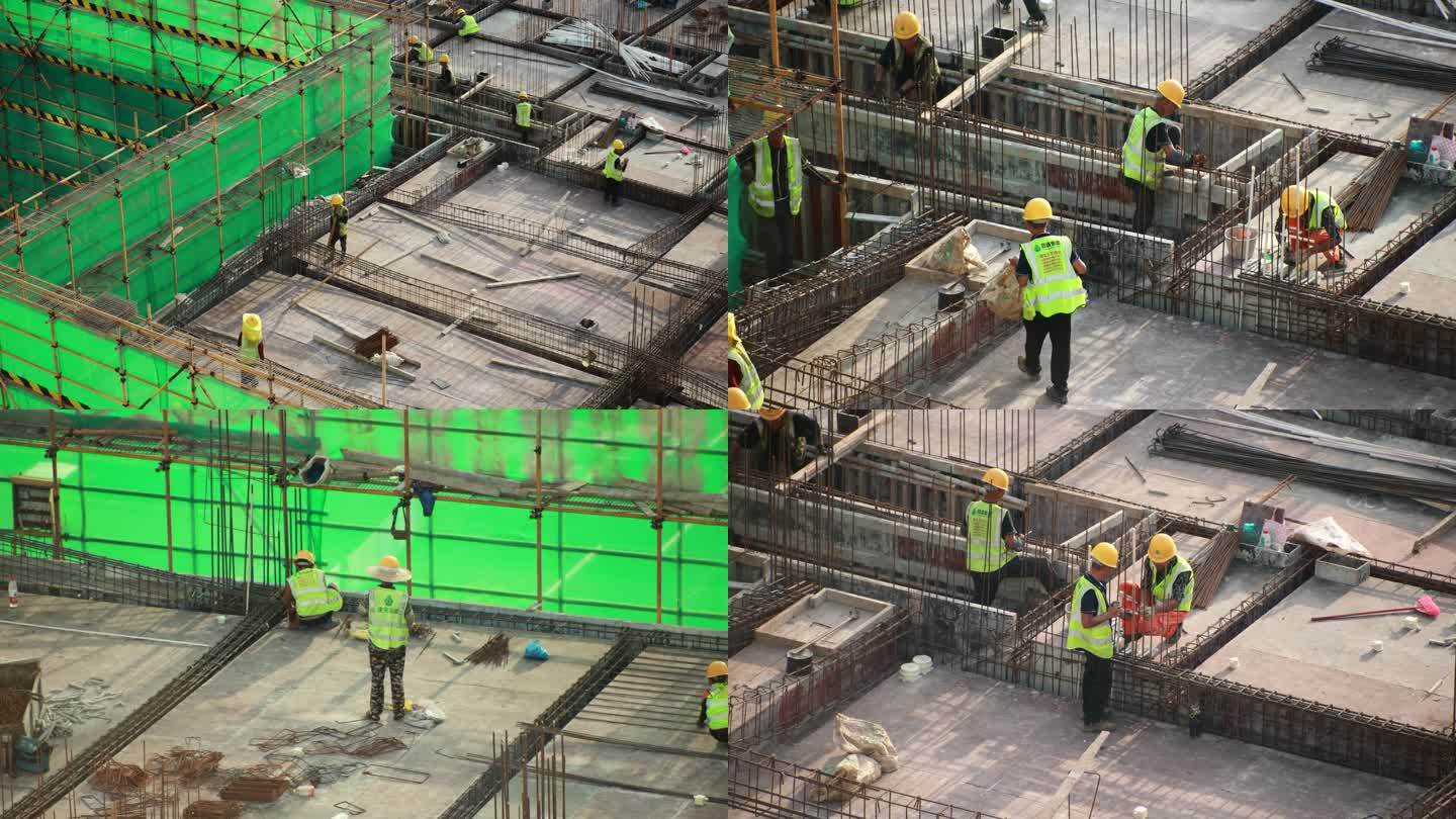 建筑工人建筑安全高楼建设钢筋工人扎铁基建