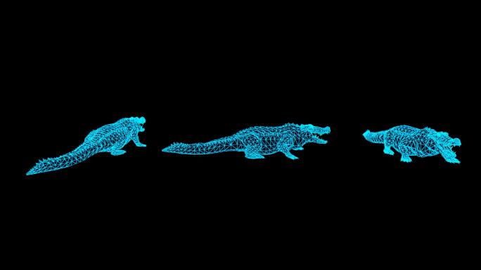 蓝色线框全息鳄鱼动画素材带通道