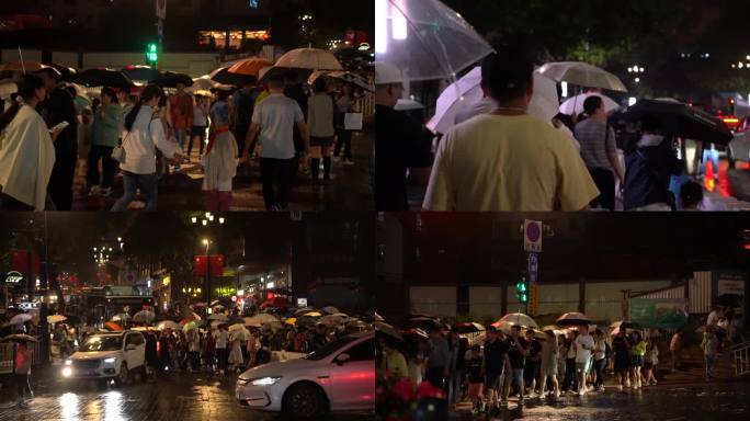 重庆城市人群过马路下雨8个镜头合集