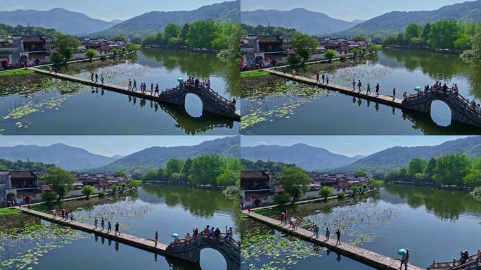航拍中国传统水墨风安徽黟县宏村景区