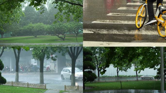 4K实拍路口下雨素材雨季唯美清新雨滴空镜