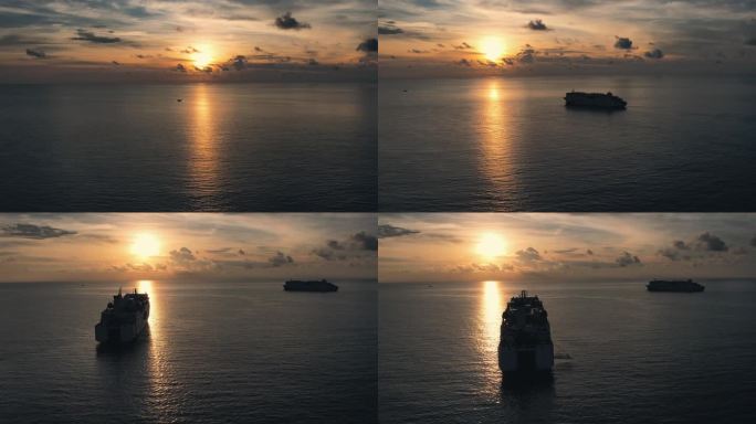 航拍西沙群岛日落