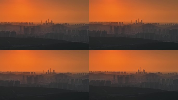 日出日落工厂炊烟袅袅大气环境污染