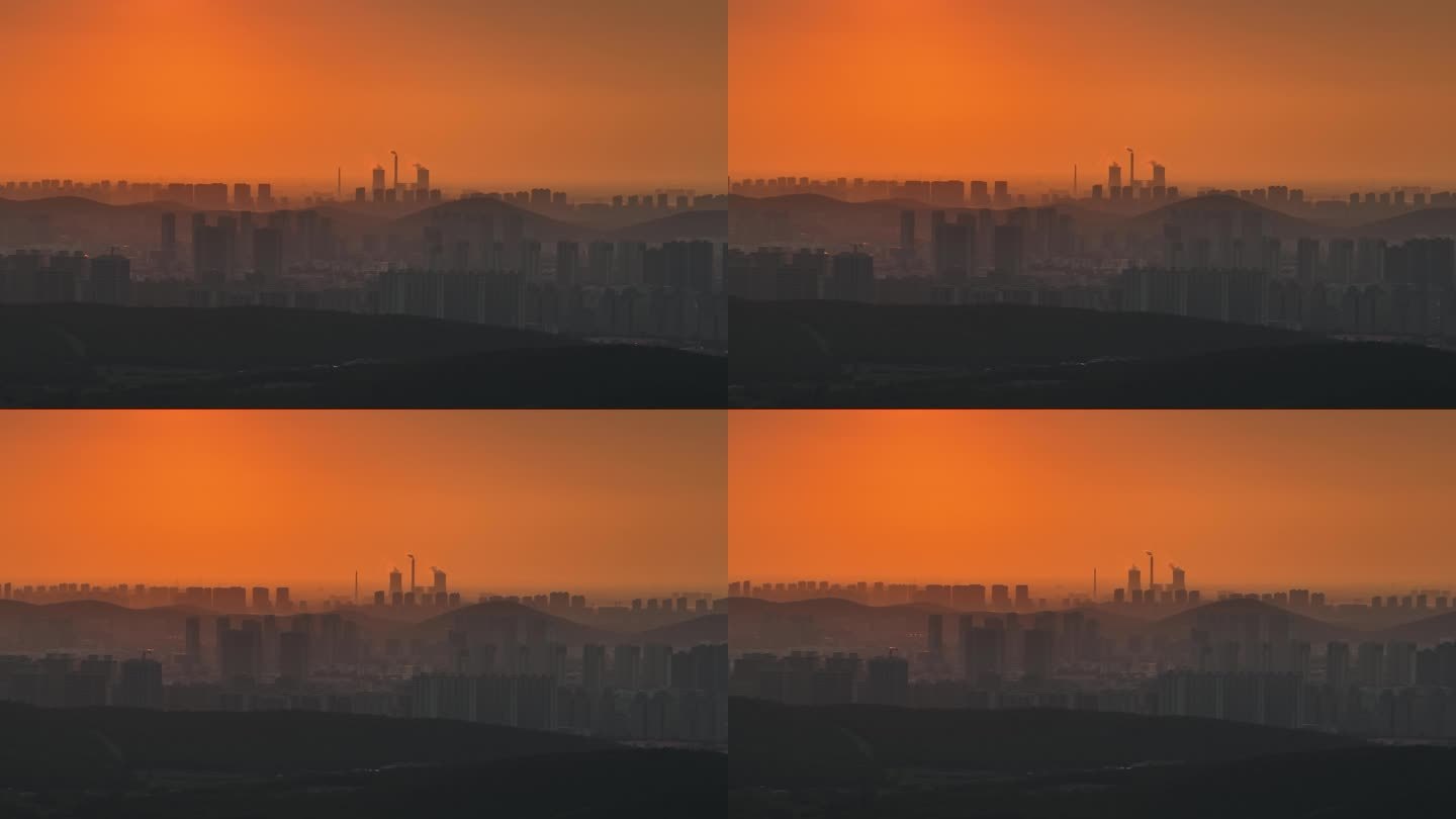 日出日落工厂炊烟袅袅大气环境污染
