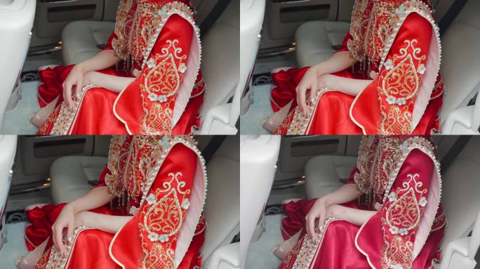 中式秀禾服新娘坐在汽车里