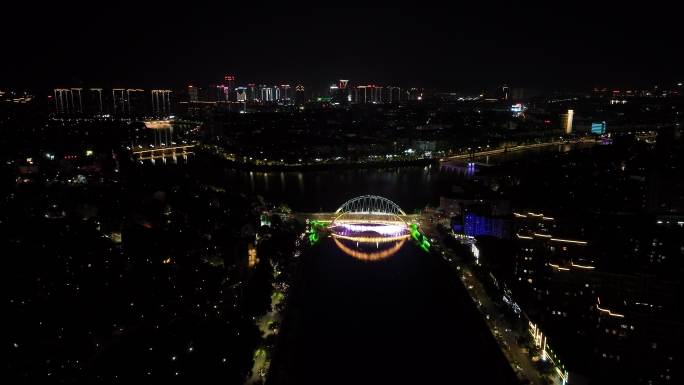 航拍浙江绍兴诸暨城区浦阳江夜景灯光秀