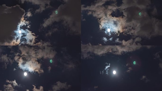 4k夜晚月亮透过云层