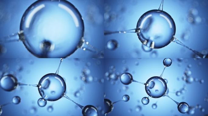 微观蓝色背景中的水分子细胞转场