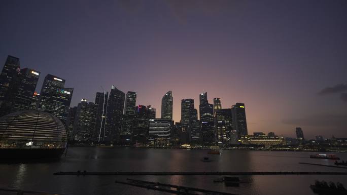 新加坡城市夜景金沙酒店下傍晚黄昏4K