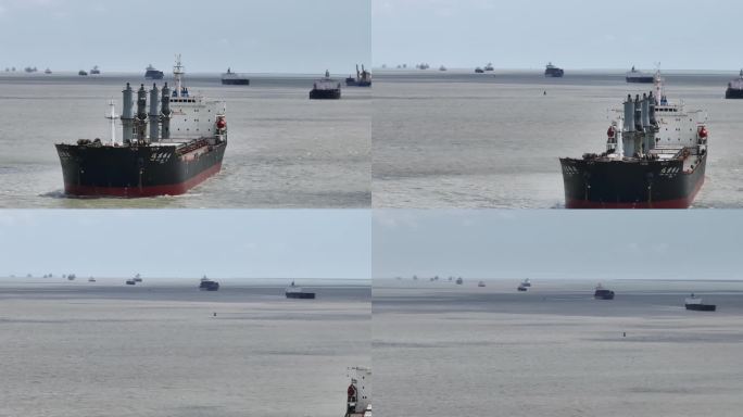 远东伟业货轮轮船航行在长江上长焦航拍