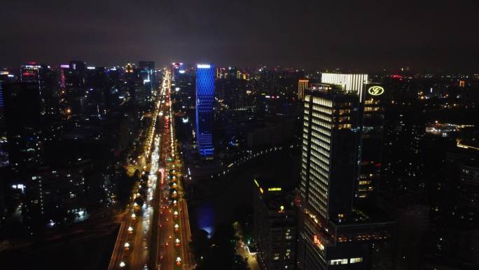 四川成都城市夜景航拍 华阳