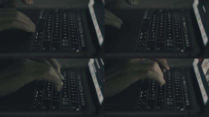 电脑办公键盘打字浏览网页手部特写