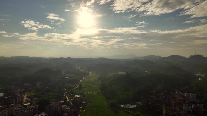 航拍粤西乡村气息农村房屋早晨生态