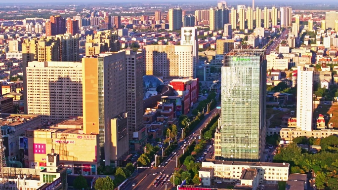 东北辽宁盘锦城市风景航拍街道