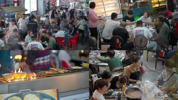 露天餐饮路边摊食客就餐景区餐饮业烟火气息