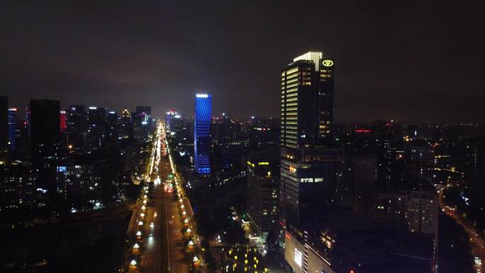 四川成都城市夜景航拍 华阳