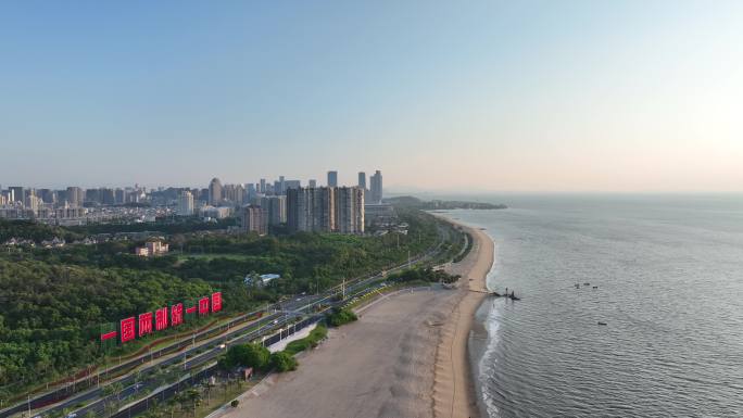 厦门海岸线一国两制沙滩航拍环岛路海边风景