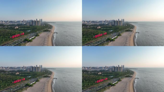 厦门海岸线一国两制沙滩航拍环岛路海边风景