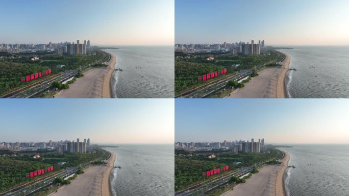 厦门海岸线一国两制沙滩航拍环岛路海边风景