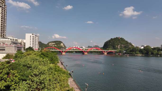 4K航拍广西柳州水上公交