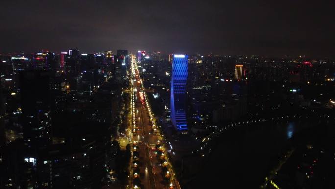 四川成都城市夜景航拍-欧洲中心