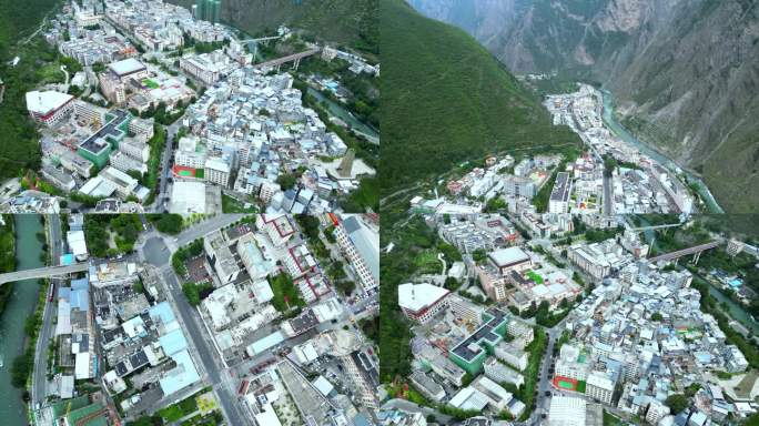 航拍四川理县县城
