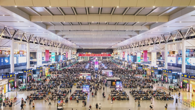 上海虹桥火车站内部旅客延时摄影