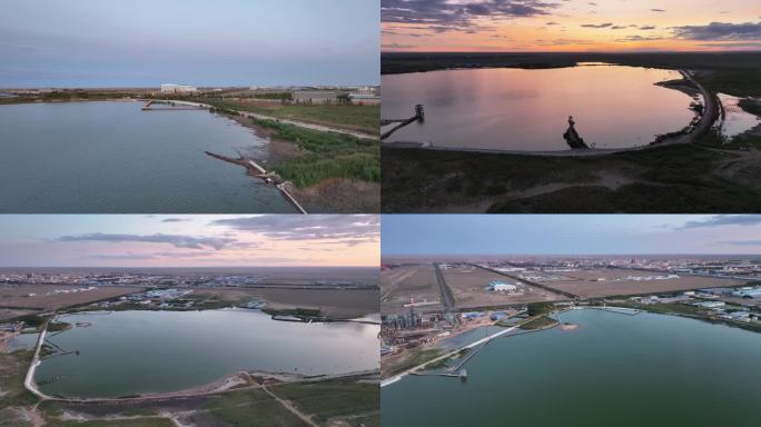 航拍内蒙古二连浩特市天鹅湖湿地公园