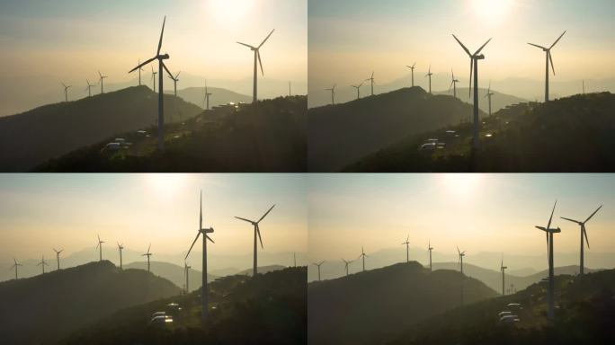 风力发电  风车 山顶实拍视频  航拍
