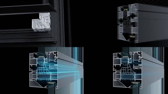 系统门窗展开爆炸效果及各个五金件展示