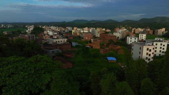 航拍粤西地区乡村住房日出日落早晨