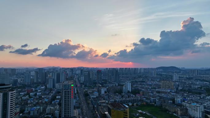 航拍徐州市主城区夕阳晚霞苏宁广城市宣传