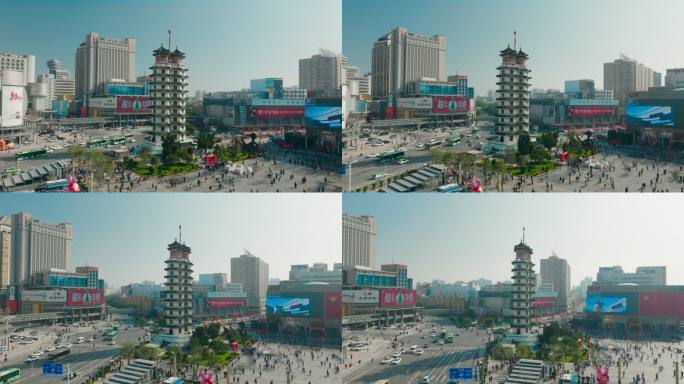 航拍国庆小长假的郑州二七广场