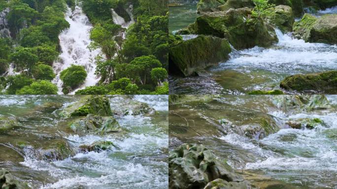大自然瀑布水流山泉水溪水流水潺潺