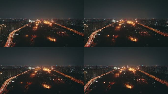 航拍郑州铁路北站夜景