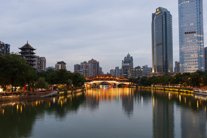 四川成都九眼桥春熙路地标延时天府四川夜景