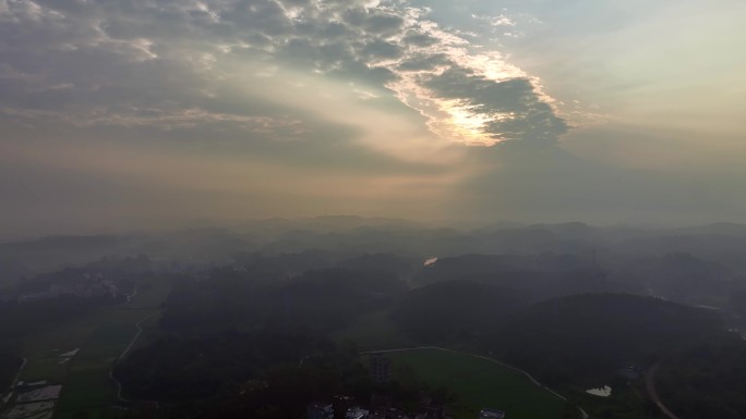 航拍粤西乡村气息荒山原始丘岭早晨