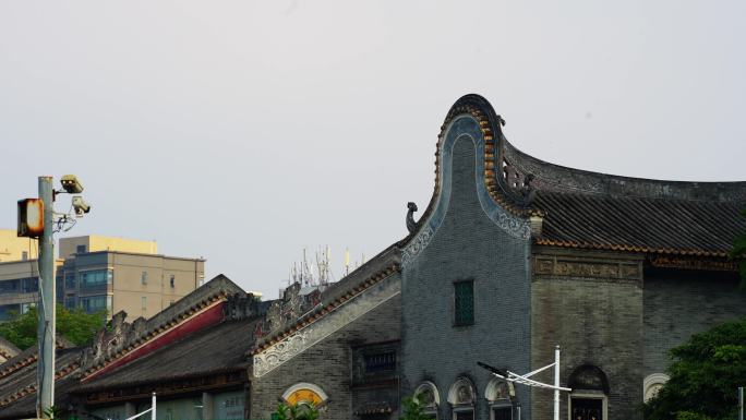 岭南建筑镬耳墙和现代建筑4K