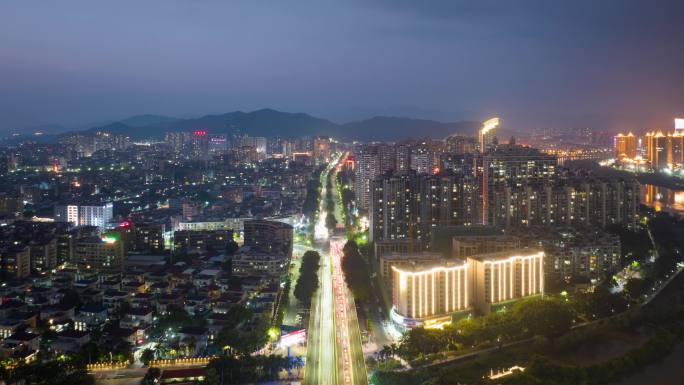 揭阳/繁华夜景/城市天际线航拍延时