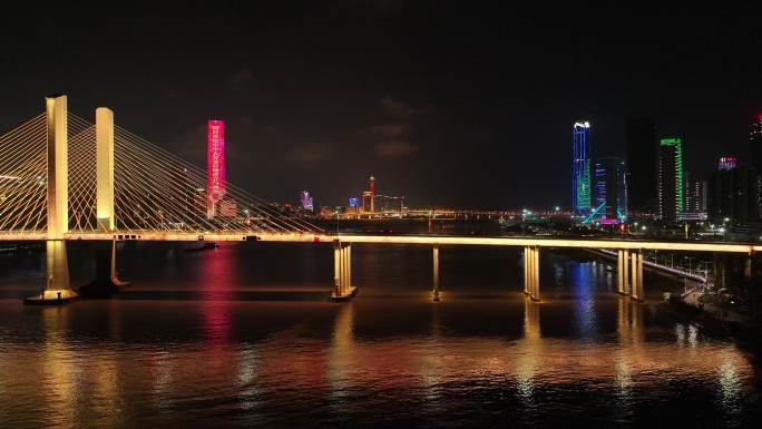 珠海横琴大桥夜景航拍