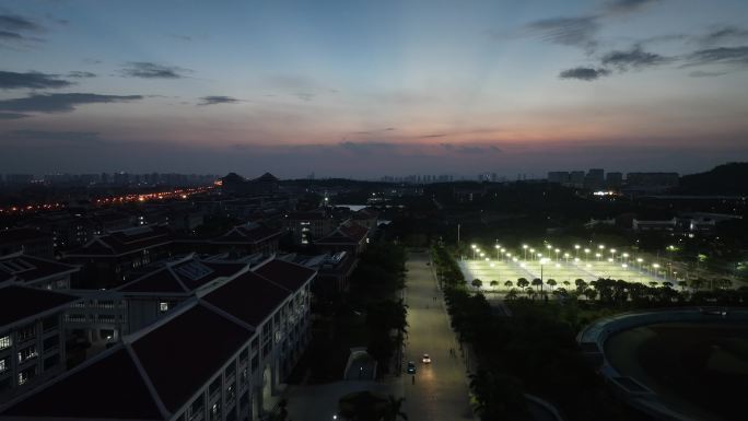 厦门大学航拍校园晚霞风景建筑风光学校夜景