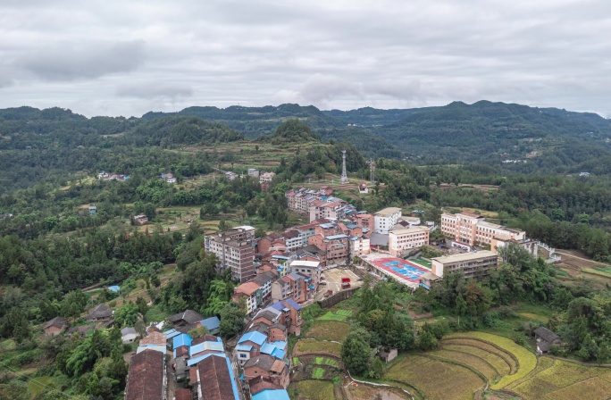 农村乡镇场镇航拍延时