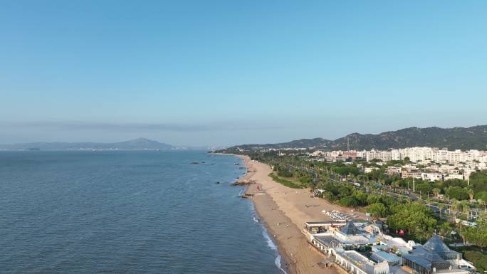 厦门海岸线沙滩风光航拍环岛南路椰风寨风景