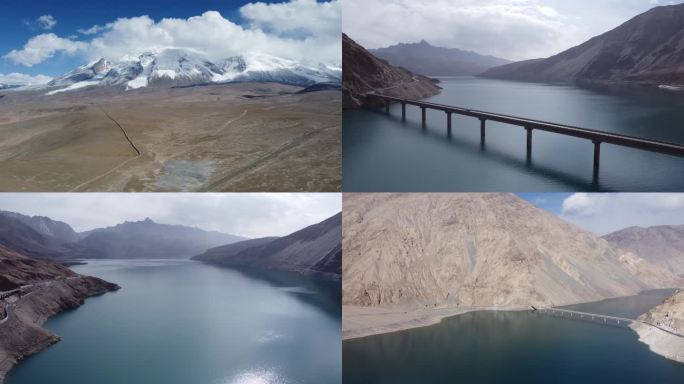 新疆风景航拍素材-雪山湖泊