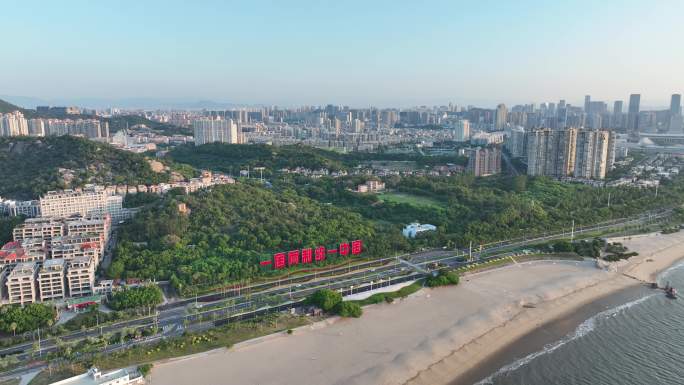 厦门海岸线一国两制沙滩航拍环岛路海边风景